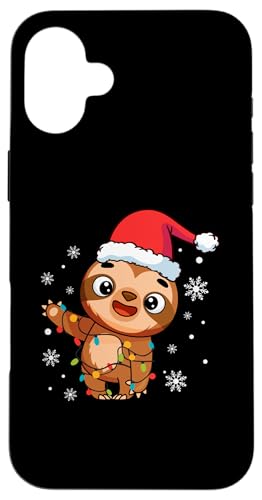 Hülle für iPhone 16 Plus Faultier trägt Weihnachtsmannmütze Schneeflocken Weihnachtsbeleuchtung von Sloth Santa Claus Christmas Apparel