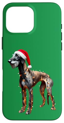 Hülle für iPhone 16 Pro Max Sloughi Hund Weihnachtsmannmütze Weihnachtsbeleuchtung Besitzer Mama Papa Liebhaber von Sloughi Dog Christmas Products