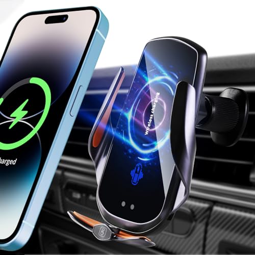 15W Handyhalterung Auto mit Ladefunktion, Automatische Klemmung Qi Induktive Ladestation Auto Kfz Ladegerät Zubehör Fast Wireless Charger Car für iPhone 15/14/13/12, Galaxy 24/23/23 etc von Slumou