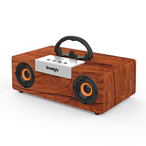 Smalody Retro Bluetooth-Lautsprecher, 50 W tragbare kabellose Holzlautsprecher 12 Stunden Spielzeit, kraftvoller Bass, TF-Karte, USB-Wiedergabe - Lautsprecher für Party, Outdoor von Smalody