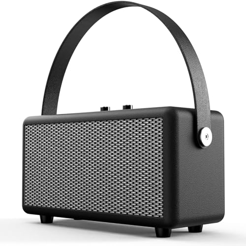 Tragbarer Bluetooth-Vintage-Lautsprecher, kabellose Stereolautsprecher mit sattem Bass, tragbarer Lederlautsprecher, Rotationssteuerungslautsprecher, für Partys zu Hause, auf Reisen und im Freien von Smalody