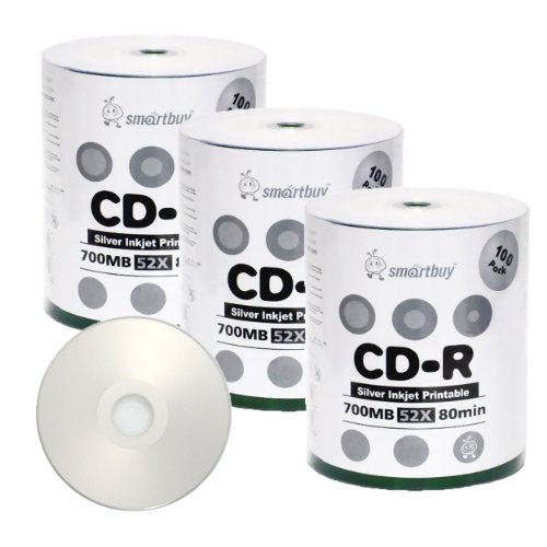 smartbuy 700 MB/80min 52 x CD-R Silber Inkjet Hub bedruckbar Blanko Daten beschreibbare Medien Disc Shrink Pack 300-Disc von Smartbuy