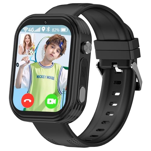 Smooce 4G Kinder Smartwatch,GPS Smartwatch Kinder mit 4G Telefon Video Anruf Voice Chat SOS Schulmodus Puzzle Spiele, Mädchen Jungen (schwarz) von Smooce