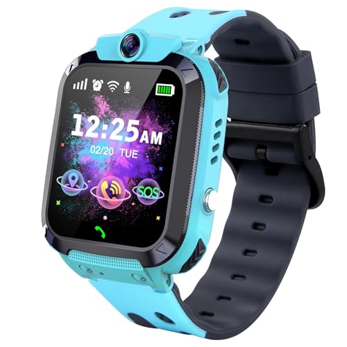 Smooce Kinder Smartwatch GPS, Smartwatch für Kinder mit GPS Telefon SOS Voice Chat Kamera Puzzle Spiel Wecker, Smartwatch Kinder Jungen Mädchen (blau) von Smooce