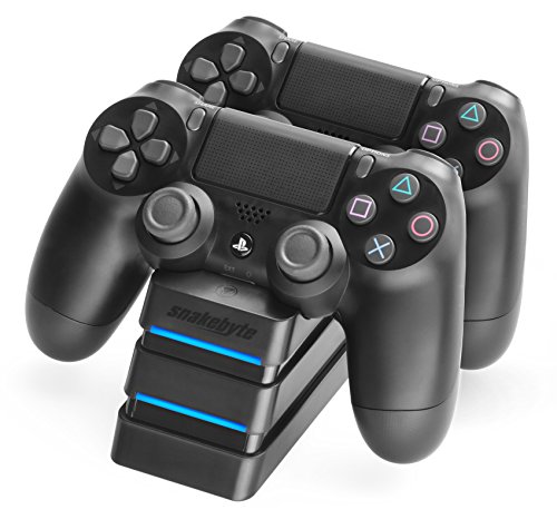 snakebyte PS4 TWIN:CHARGE 4 – schwarz – Ladestation für PlayStation 4/ PS4 Slim / PS4 Pro Dualshock 4 Controller, Docking Station für 2 Gamepads inkl. MICRO USB Kabel, LED-Ladezustandanzeige von Snakebyte