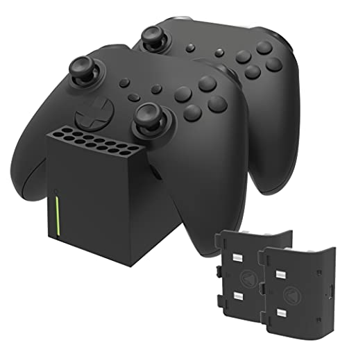 snakebyte TWIN:CHARGE SX - schwarz - Schnellladestation für Xbox Series S/X Controller, Ladegerät für 2 Wireless-Gamepads, inkl. 2x 800mAh Akkus, LED-Ladestatusanzeige, Xbox-Design von Snakebyte