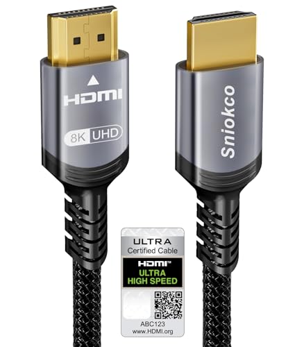 Sniokco 10K 8K 4K Zertifiziertes HDMI-Kabel 48Gbps 2Meter, Ultra High Speed HDMI® Kabel Aluminium 4K@120Hz 10K 8K@60Hz, DTS:X, HDCP 2.2 & 2.3, eARC HDR 10 Kompatibel mit PS5/Blu-ray/Roku TV von Sniokco