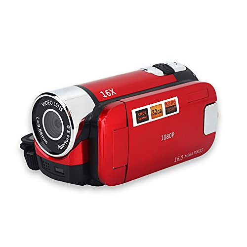 Socobeta Digitaler Camcorder Videokamera Camcorder 16x HD 32g Externe Speicherkarte 270° Drehung HD Digitaler Camcorder (rot) von Socobeta