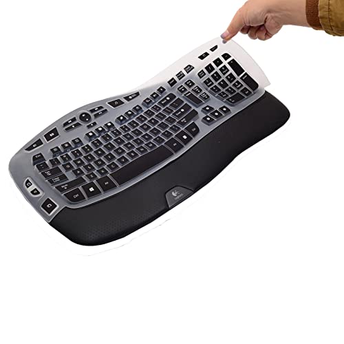 Tastatur-Abdeckung für Logitech K350 MK550 MK570 Wireless Wave Tastatur, ultradünne Silikon-Tastatur-Schutzfolie für Logitech K350 MK550 MK570 Ergonomische Tastatur-Schutzzubehör (schwarz) von Softamm