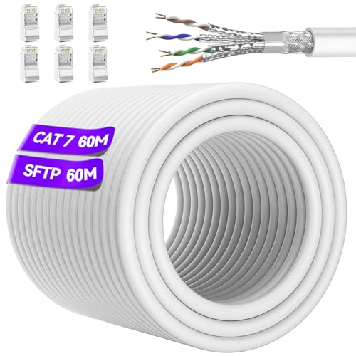 Lan Kabel 60 Meter, Cat 7 Ethernet Kabel Geschirmt SFTP Netzwerkkabel Verlegekabel 60m High Speed Outdoor Indoor, RJ45 Wlan Kabel Gigabit Internetkabel 10Gbps Patch Kabel Installationskabel Schwarz von Soibke