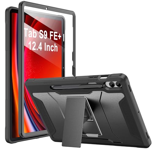 Soke Case für Samsung Galaxy Tab S9 Plus/S9 FE+ 2023, mit eingebautem Displayschutz, Kickstand, robuste Ganzkörper-Schutzhülle für Galaxy Tablet 12.4 Zoll,Schwarz von Soke