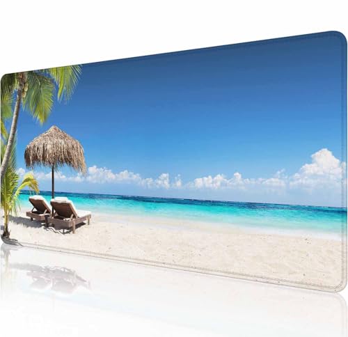 Gaming-Mauspad, XXL, erweiterte Computer-Tastatur, langes Mauspad, große Schreibtischunterlage für Büro-Laptop, rutschfeste Gummiunterseite mit genähtem Rand, 80 x 29 cm, tropische Palme und Strand Gaming-Mauspad, XXL, erweiterte Computer-Tastatur, langes Mauspad, große Schreibtischunterlage für Büro-Laptop, rutschfeste Gummiunterseite mit genähtem Rand, 80 x 29 cm, tropische Palme und Strand von Solekla
