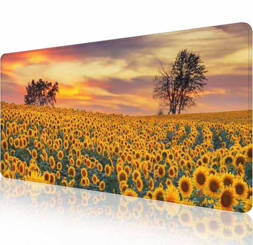 Gaming-Mauspad, groß, rutschfeste Gummiunterseite, Tastatur-Mauspad, Schreibtischunterlage mit genähten Kanten, 80 x 30 cm, Sonnenblumen-Blumenmuster Gaming-Mauspad, groß, rutschfeste Gummiunterseite, Tastatur-Mauspad, Schreibtischunterlage mit genähten Kanten, 80 x 30 cm, Sonnenblumen-Blumenmuster von Solekla