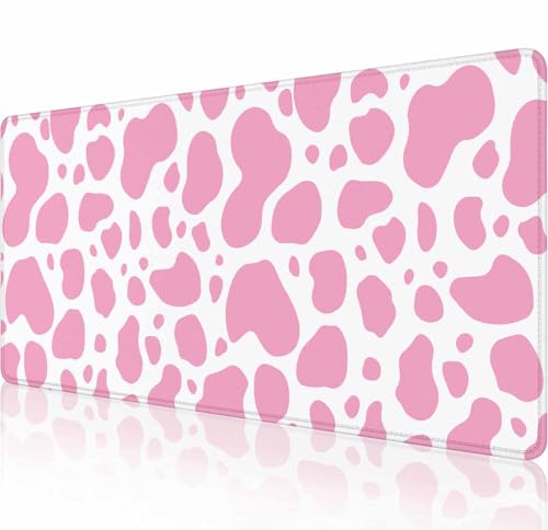 Gaming-Mauspad, große Mauspads für den Schreibtisch, rutschfeste Gummiunterseite, Tastatur-Mauspad, Schreibtischunterlage mit genähten Kanten, 80 x 30 cm, rosa Kuhdruck Gaming-Mauspad, große Mauspads für den Schreibtisch, rutschfeste Gummiunterseite, Tastatur-Mauspad, Schreibtischunterlage mit genähten Kanten, 80 x 30 cm, rosa Kuhdruck von Solekla
