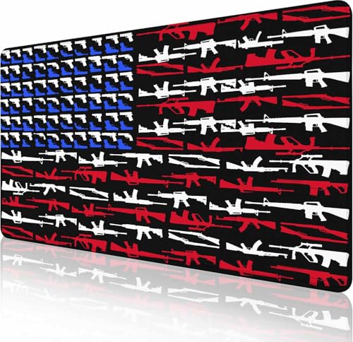 Gaming-Mauspad, großes Mauspad für den Schreibtisch, rutschfeste Gummiunterseite, Tastatur-Mauspad, Schreibtischunterlage mit genähten Kanten, 89,9 x 40,9 cm, Waffenform der amerikanischen Flagge Gaming-Mauspad, großes Mauspad für den Schreibtisch, rutschfeste Gummiunterseite, Tastatur-Mauspad, Schreibtischunterlage mit genähten Kanten, 89,9 x 40,9 cm, Waffenform der amerikanischen Flagge von Solekla