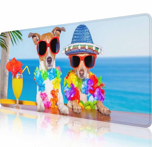 Gaming-Mauspad, großes Strandhunde-Mauspad für den Schreibtisch, rutschfeste Gummiunterseite, Tastatur-Mauspad, Schreibtischunterlage mit genähten Kanten, 80 x 30 cm Gaming-Mauspad, großes Strandhunde-Mauspad für den Schreibtisch, rutschfeste Gummiunterseite, Tastatur-Mauspad, Schreibtischunterlage mit genähten Kanten, 80 x 30 cm von Solekla
