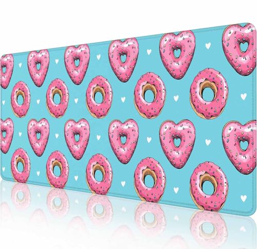 Gaming-Mauspad, großes rosa Herz-Donut-Mauspad für den Schreibtisch, rutschfeste Gummiunterseite, Tastatur-Mauspad, Schreibtischunterlage mit genähten Kanten, 80 x 30 cm Gaming-Mauspad, großes rosa Herz-Donut-Mauspad für den Schreibtisch, rutschfeste Gummiunterseite, Tastatur-Mauspad, Schreibtischunterlage mit genähten Kanten, 80 x 30 cm von Solekla