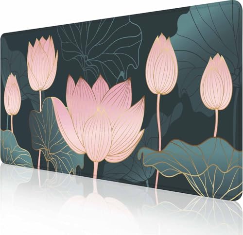 Großes Gaming-Mauspad mit genähten Kanten, Lotusblumen-Schreibtischmatte, erweitertes XL-Tastatur-Pad, rutschfeste Gummiunterseite, Schreibtischunterlage für Tastatur und Maus, 90 x 40 cm Großes Gaming-Mauspad mit genähten Kanten, Lotusblumen-Schreibtischmatte, erweitertes XL-Tastatur-Pad, rutschfeste Gummiunterseite, Schreibtischunterlage für Tastatur und Maus, 90 x 40 cm von Solekla
