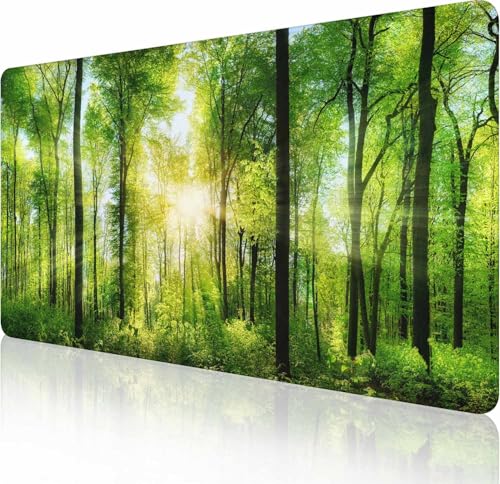 Großes Gaming-Mauspad mit genähten Kanten, Schreibtischunterlage mit Sonnenlicht-Wald, erweiterte Tastaturunterlage, rutschfeste Gummiunterseite, Schreibtischunterlage für Tastatur und Maus, 90 x 40 Großes Gaming-Mauspad mit genähten Kanten, Schreibtischunterlage mit Sonnenlicht-Wald, erweiterte Tastaturunterlage, rutschfeste Gummiunterseite, Schreibtischunterlage für Tastatur und Maus, 90 x 40 von Solekla