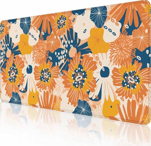 Großes Gaming-Mauspad mit genähten Kanten, blau-orangefarbene Blumen, erweiterte XL-Tastaturunterlage, rutschfeste Gummiunterseite, Schreibtischunterlage für Tastatur und Maus, 90 x 40 cm Großes Gaming-Mauspad mit genähten Kanten, blau-orangefarbene Blumen, erweiterte XL-Tastaturunterlage, rutschfeste Gummiunterseite, Schreibtischunterlage für Tastatur und Maus, 90 x 40 cm von Solekla