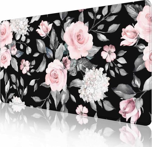 Großes erweitertes Gaming-Mauspad, große rutschfeste Gummiunterseite, Tastatur-Mauspad, Schreibtischunterlage mit genähten Kanten, 80 x 40 cm, Blumen und Blätter Großes erweitertes Gaming-Mauspad, große rutschfeste Gummiunterseite, Tastatur-Mauspad, Schreibtischunterlage mit genähten Kanten, 80 x 40 cm, Blumen und Blätter von Solekla