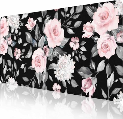 Großes erweitertes Gaming-Mauspad, große rutschfeste Gummiunterseite, Tastatur-Mauspad, Schreibtischunterlage mit genähten Kanten, 89,9 x 39,9 cm, Blumen und Blätter Großes erweitertes Gaming-Mauspad, große rutschfeste Gummiunterseite, Tastatur-Mauspad, Schreibtischunterlage mit genähten Kanten, 89,9 x 39,9 cm, Blumen und Blätter von Solekla