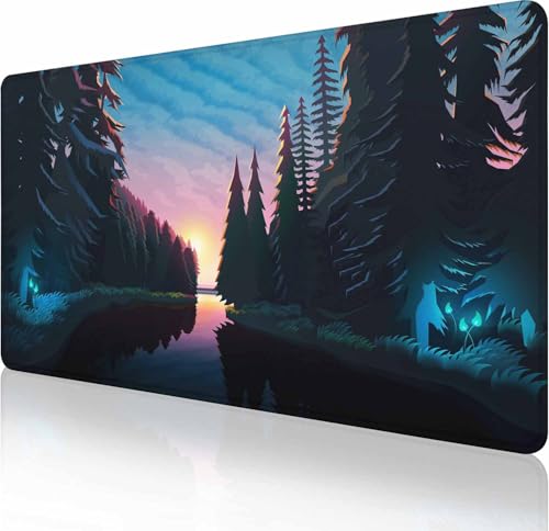 Großes erweitertes Gaming-Mauspad mit genähten Kanten, rutschfeste Gummiunterseite, Mauspad für Büro, Computer, Tastatur, Laptop und Schreibtischunterlage für Zuhause, 80 x 40 cm, Wald-Sonnenuntergang Großes erweitertes Gaming-Mauspad mit genähten Kanten, rutschfeste Gummiunterseite, Mauspad für Büro, Computer, Tastatur, Laptop und Schreibtischunterlage für Zuhause, 80 x 40 cm, Wald-Sonnenuntergang von Solekla