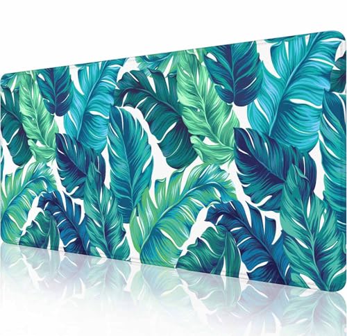 Mauspad Gaming, große XXL-Mauspads, rutschfeste Gummiunterseite, Tastatur-Mauspad, Schreibtischunterlage mit genähten Kanten, 80 x 30 cm, türkis und grüne tropische Blätter Mauspad Gaming, große XXL-Mauspads, rutschfeste Gummiunterseite, Tastatur-Mauspad, Schreibtischunterlage mit genähten Kanten, 80 x 30 cm, türkis und grüne tropische Blätter von Solekla