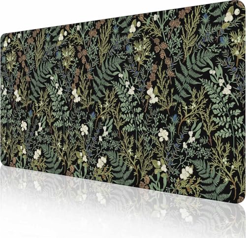 Schwarzes ästhetisches Vintage-Mauspad, botanisches Gaming-Mauspad, XL, niedlicher Wald, grüne Pflanze, Natur, Blumenmuster, verlängertes großes Mauspad, rutschfest, genähte Kanten, lange Matte für Schwarzes ästhetisches Vintage-Mauspad, botanisches Gaming-Mauspad, XL, niedlicher Wald, grüne Pflanze, Natur, Blumenmuster, verlängertes großes Mauspad, rutschfest, genähte Kanten, lange Matte für von Solekla