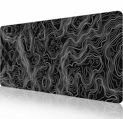 Topografisches schwarzes erweitertes großes Gaming-Mauspad, Schreibtischunterlage, 80 x 30 cm lang, Computer-Tastatur, Mauspad mit rutschfester Unterseite und genähtem Rand für Gaming und Büro Topografisches schwarzes erweitertes großes Gaming-Mauspad, Schreibtischunterlage, 80 x 30 cm lang, Computer-Tastatur, Mauspad mit rutschfester Unterseite und genähtem Rand für Gaming und Büro von Solekla