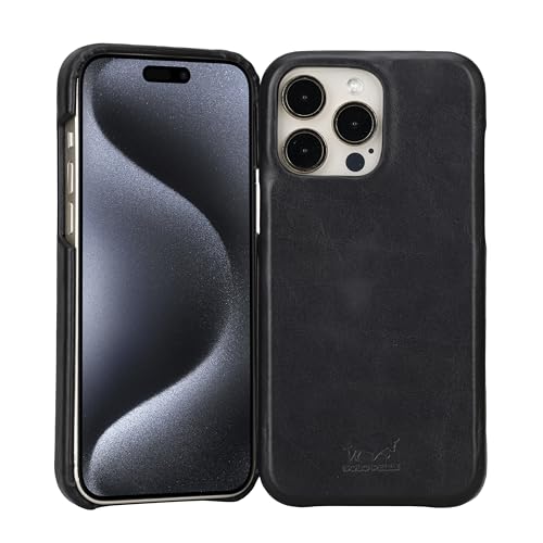 Solo Pelle Lederhülle für das iPhone 15 Pro Max in 6.7 Zoll Princeton Case Leder Hülle Ledertasche Backcover aus echtem Leder (Schwarz) von Solo Pelle