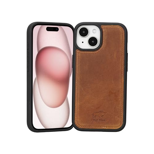 Solo Pelle Lederhülle für das iPhone 15 in 6.1 Zoll Stanford Case Leder Hülle Ledertasche Backcover aus echtem Leder (Camel Braun) von Solo Pelle