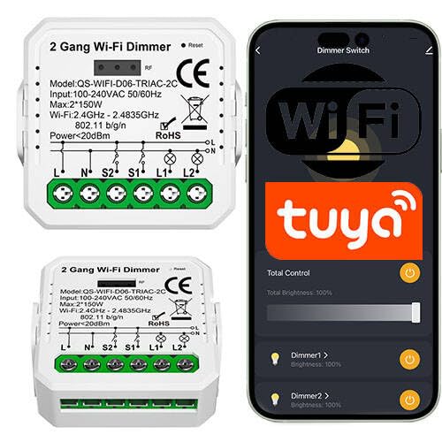 Sone Smart One 2-Kanal WiFi Dimmer Tuya, 150W pro Kanal, TRIAC kompatibel, Smart Dimmschalter für LED Lampen, Steuerung mit Alexa, Google Home & Tuya App, Sone Smart One 2-Kanal WiFi Dimmer Tuya, 150W pro Kanal, TRIAC kompatibel, Smart Dimmschalter für LED Lampen, Steuerung mit Alexa, Google Home & Tuya App, von Sone Smart One