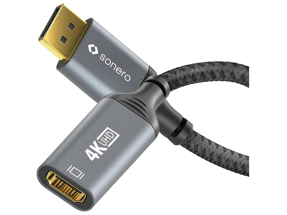 SONERO DisplayPort-Adapterkabel, DP auf HDMI, 4K60, grau/schwarz, 10 cm von Sonero