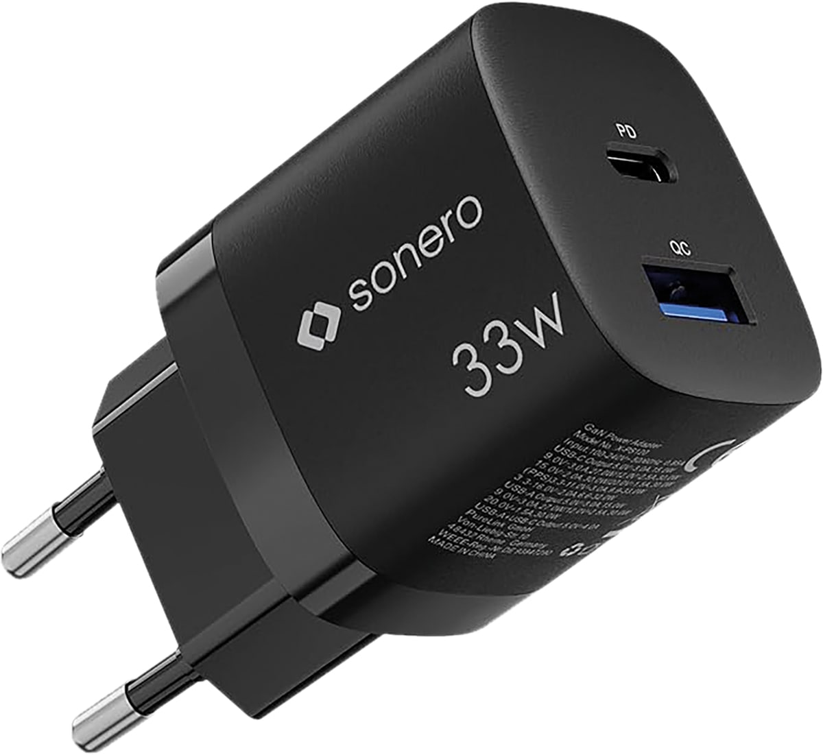 SONERO USB-C & USB-A GaN Ladegerät, X-PS120, 2 Port, 33W, schwarz von Sonero