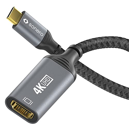 Sonero® 4K USB-C auf HDMI Adapter, HDMI Buchse auf USB-C Stecker, 4K 60Hz, 18GB/s, Baumwollmantel, grau/schwarz, 0,10 Meter von Sonero