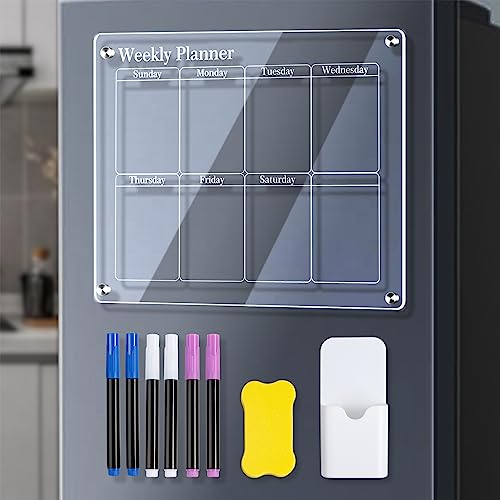 Sonew Magnetischer Wochenplaner, Klar Acryl magnetische monatliche und wöchentliche Planung Board für Kühlschrank Kalender 40 * 30cm (Wöchentlich) von Sonew