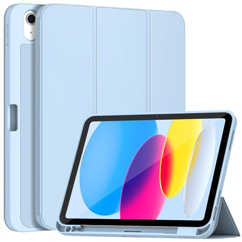 Sonlaryin Hülle für iPad 10. Generation(10,9 Zoll, 2022), Dreifach Faltbarer Ständer weiche TPU-Rückseite Hülle für iPad 10 Generation(A2696/A2757/A2777), Auto Schlaf/Aufwach, Himmelblau von Sonlaryin