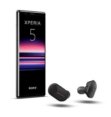 Sony Xperia 5 Bundle, 6.1” FHD+ HDR OLED 21:9 Display, 6GB RAM, 128GB Speicher, Schwarz + WF-1000XM3 True Wireless Noise Cancelling Kopfhörer, Schwarz von Sony