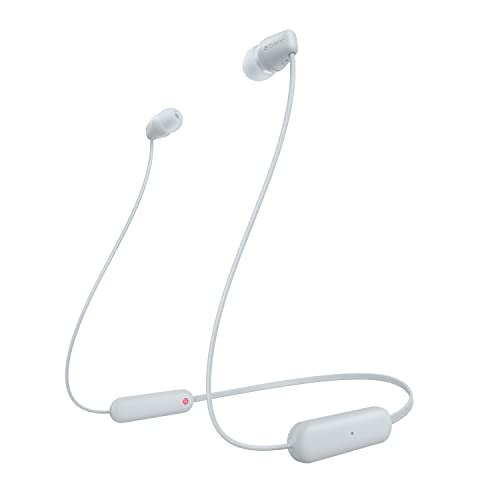 Sony kabellose WI-C100 In-Ear-Kopfhörer (bis zu 25 Stunden Akkulaufzeit, optimiert für Sprachassistenten, integriertes Mikrofon für Telefonate, Bluetooth), Weiß, klein von Sony