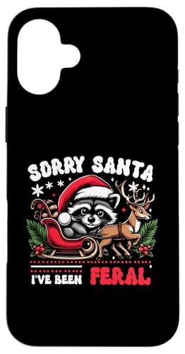 Hülle für iPhone 16 Plus SorrySanta I'Ve Been Feral Raccoon Weihnachtsbeleuchtung Rentier von SorrySanta I'Ve Been Feral Raccoon Reindeer 2