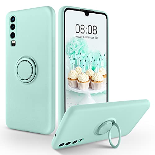 SouliGo Huawei P30 Hülle, Huawei P30 Handyhülle Silikon Gel Slim Case Cover mit 360 Grad Ring Halter Ständer stabil Kratzfest Hülle für Huawei P30 Hellgrün von SouliGo