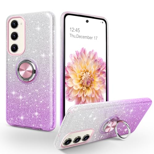 SouliGo Hülle kompatibel mit Samsung Galaxy S24 Hülle Glitzer Galaxy S24 Handyhülle Silikon Case Cover mit 360 Grad Ring Halter Ständer stabil Kratzfest Hülle für Samsung Galaxy S24 Bling Violett von SouliGo