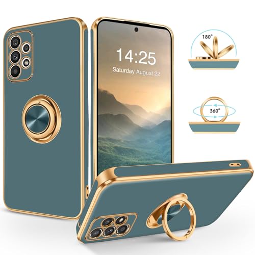 SouliGo Samsung Galaxy A52 Hülle, Samsung Galaxy A52S Handyhülle Slim weiche TPU Silikon Case Cover mit 360 Grad Ring Halter Ständer stabil Kratzfest Hülle für Samsung Galaxy A52/A52S Grau Gold von SouliGo