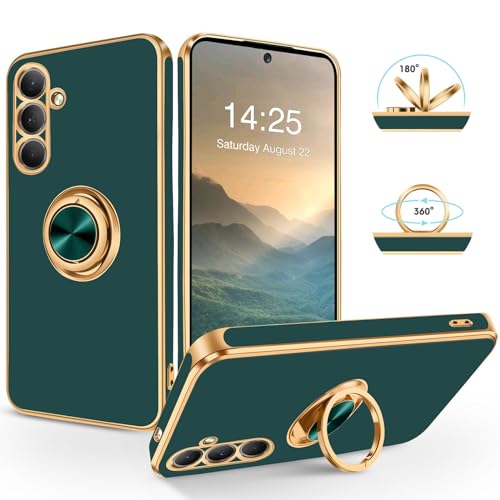 SouliGo Samsung Galaxy S24 FE Hülle, Galaxy S24 FE Handyhülle Slim weiche TPU Silikon Case Cover mit 360 Grad Ring Halter Ständer stabil Kratzfest Hülle für Samsung Galaxy S24 FE Grün Gold von SouliGo