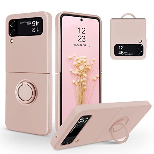 SouliGo Samsung Z flip 3 Hülle, Samsung Z flip 3 Handyhülle Silikon Gel Slim Case Cover mit 360 Grad Ring Halter Ständer stabil Kratzfest Hülle für Samsung Galaxy Z flip 3 Rosa Pink von SouliGo