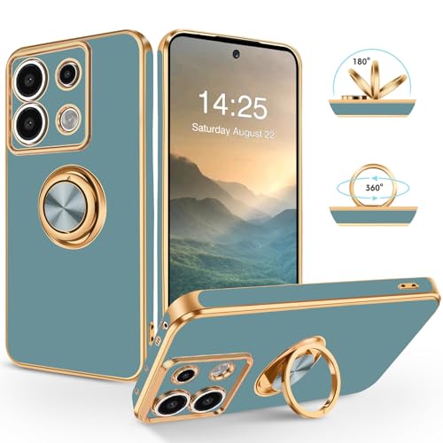 SouliGo Xiaomi Redmi Note 13 5G Hülle, Redmi Note 13 5G Handyhülle Slim weiche TPU Silikon Case Cover mit 360 Grad Ring Halter Ständer stabil Kratzfest Hülle für Xiaomi Redmi Note 13 5G Blau Grau von SouliGo