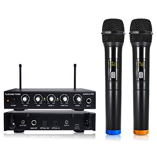 Sound Town 16 Channels Wireless Microphone Karaoke Mixer System with Optical (Toslink), AUX and 2 Handheld Microphones - Supports Smart TV, Home Theater, Sound Bar (SWM16-PRO) von Sound Town