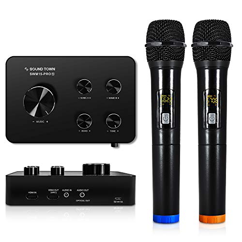 Sound Town Wireless Microphone Karaoke Mixer System, Supports HDMI ARC, Optical (Toslink), Smart TV, Media Box, PC, Bluetooth, Soundbar, Receiver, AUX (SWM15-PROS) von Sound Town