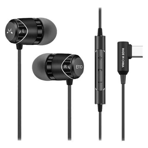 SoundMAGIC E11D USB-C In-Ear-Stereo-Kopfhörer mit 10-mm-Treibern, Metallgehäuse, L-förmiger Stecker, Inline-Controller, HiFi-Sound, Schwarz von SoundMAGIC